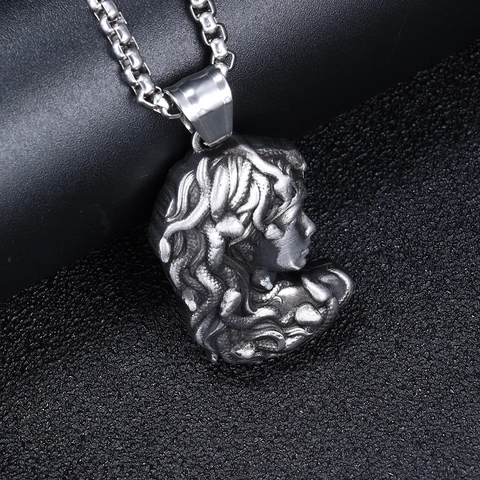 Collana Ciondolo Testa Di Medusa Retro Acciaio Inossidabile Mitologia Greca Stile Punk Gioielli Argento Vintage Uomini Donne Catena