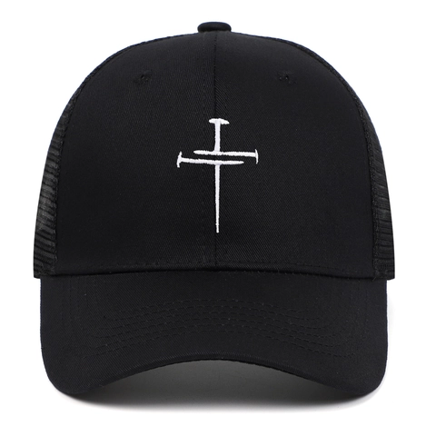 Cappello Trucker Ricamo Croce Chiodi Cotone Mesh Traspirante Berretto Da Baseball Regolabile Visiera Curva Protezione Solare
