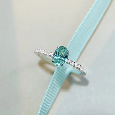 Elegant 925 Sterling Silver Ring For Women Oval Paraiba Style Blue Green Stone Rhinestone Inlaid Fashion Commuting Jewelry
