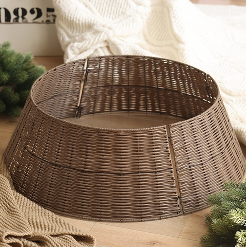 Collare Per Albero Di Natale Base Di Recinzione In Rattan Intrecciato A Mano Gonna Decorativa Minimalista Casa Natale