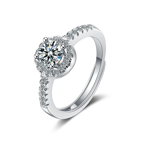 Elegant Halo Round Zirconia Open Ring For Women Copper Plated Platinum Adjustable Finger Ring Fashion Jewelry Gift