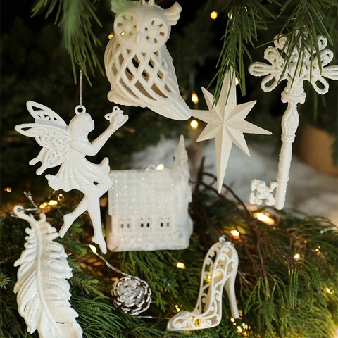 Ornamenti Da Appendere Per Albero Di Natale Plastica Bianca Glitterata Decorazione Festiva Per Festa Invernale Casa