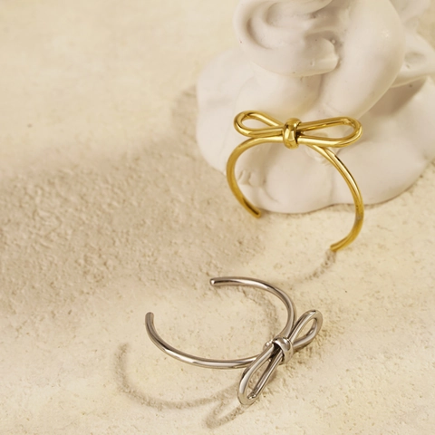 Bowknot Ring Stainless Steel Adjustable Opening Minimalist INS Style Fashion Hand Jewelry For Women Elegant Gift