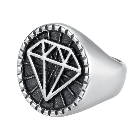 Anello Sigillo Uomo Acciaio Inossidabile Retro Punk Motivo Geometrico Diamante Rilievo Stile Hip Hop Industrial