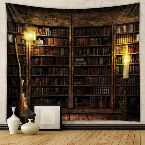 Arazzo Da Parete Libreria Magica Vintage Poliestere Stampa Biblioteca Coperta Appesa Per Decorazione Camera Da Letto E Studio Retro