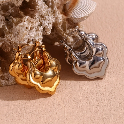 Fashion Irregular Wavy Double Layer Lotus Hoop Earrings For Women 18K Gold Plated Stainless Steel Geometric Hollow Out Earrings Jewelry