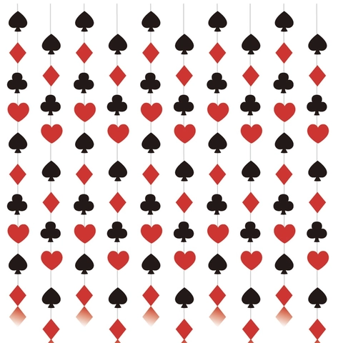 Poker Card Suit Hanging Garland Paper Banner For Casino Theme Birthday Party Decoration Red Black Background