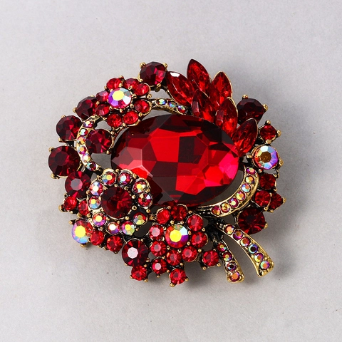 Vintage Luxury Brooch Pin With Alloy Crystal Rhinestone Glass Faux Artificial Pearl Dangle Pendant Jewelry For Women Wedding Party