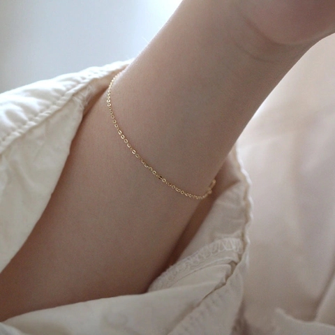 925 Sterling Silver Thin Chain Bracelet For Women 14k Gold Plated Minimalist Simple Stacking Single Chain Fine Jewelry