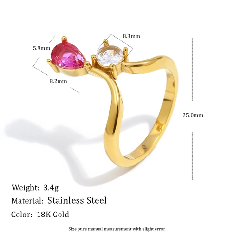 Damenring Aus Edelstahl 18K Vergoldet Mit Zirkonia Im Birnenschliff Wassertropfen Krone Design Eleganter Modeschmuck