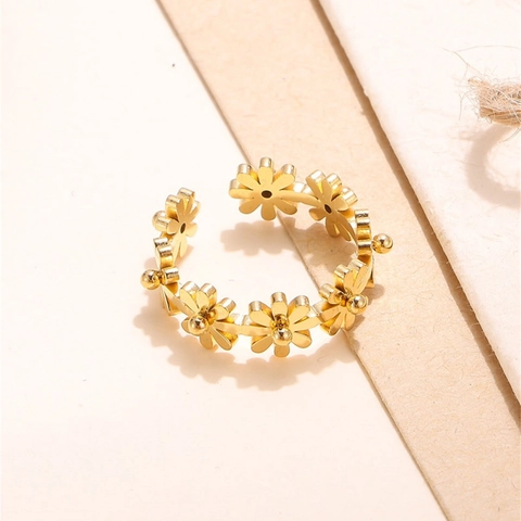Daisy Flower Open Adjustable Ring Stainless Steel Gold Plated Minimalist INS Style Elegant Jewelry For Women