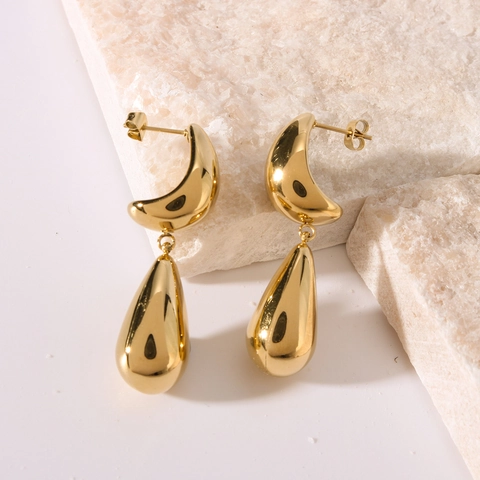 Double Layer Teardrop Dangle Earrings Stainless Steel 18K Gold Plated Hollow Geometric Fashion Jewelry For Women