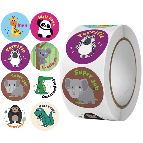Autocollants De Récompense Animaux Dessins Animés Rouleau Rond Étiquettes Adhésives Motivantes Éducatives Pour Enseignants