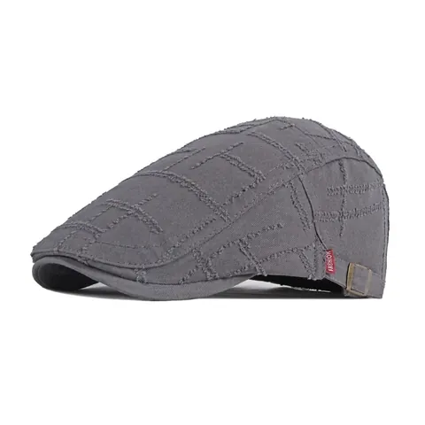 Vintage Cotton Ivy Cap Distressed Grid Stitching Adjustable Flat Beret Hat For Men Women Casual Fashion Retro