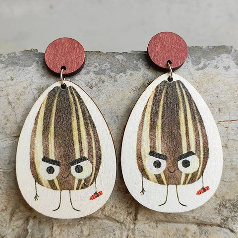 Süße Cartoon Holz Ohrhänger Mit Stahl Ohrstecker Kawaii Kartoffel Gehirn Lesen Muster Für Frauen Lehrer
