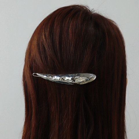 Pinza De Pelo Metal Martillado Pasador Geométrico Aleación Textura Fundida Forma Gota Horquilla Minimalista Para Mujer