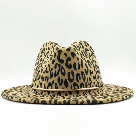 Sombrero Fedora Estampado Leopardo Fieltro Lana Ala Ancha Western Cowboy Jazz Cap Calavera Toro Banda Étnica Hombre Mujer