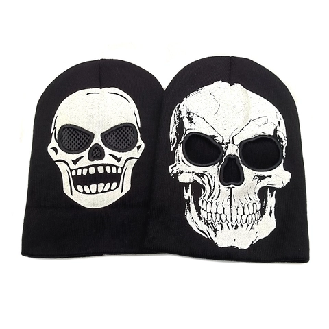 Skull Print Knitted Beanie Hat Acrylic Warm Winter Cap For Halloween Streetwear Men Women