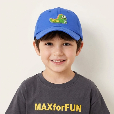 Polyester Kids Baseball Cap With Dinosaur Cartoon Patch Quick Dry Breathable Sun Protection Outdoor Adjustable Hat