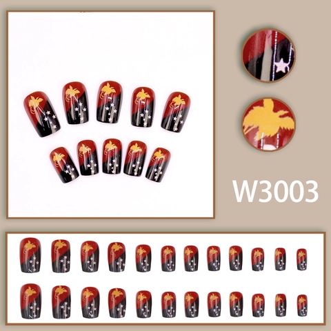 Papua New Guinea National Flag Design Press On Nails Bird Of Paradise Southern Cross Stars Red Black Yellow Glossy Fake Nails