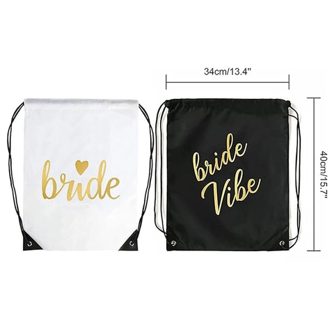 Sacs À Cordon Mariée Polyester Impression Lettres Or Faveurs De Mariage Fête Enterrement Vie Jeune Fille Sac À Dos