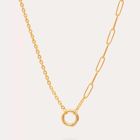 Mode Goldene Halskette Armband Schmuck Für Frauen Kupfer 18K Vergoldet Büroklammer Kette Mehrlagig Mit Offenem Biegering