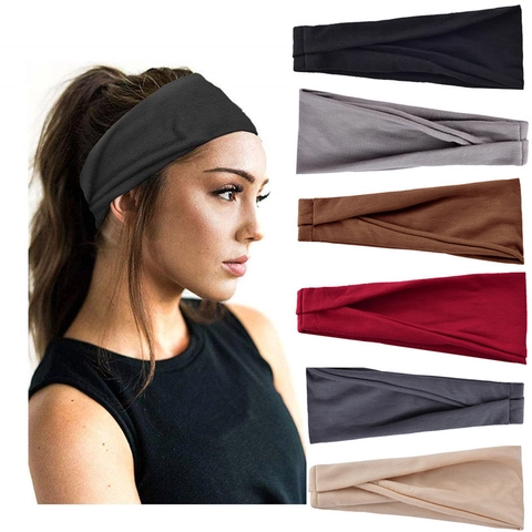 Sports Headband Elastic Polyester Spandex Sweat-Wicking Hair Band For Yoga Running Fitness Workout Unisex Solid Color