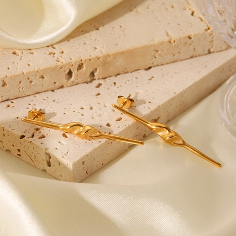 Orecchini A Lobo Lunghi Con Spirale Intrecciata Acciaio Inossidabile Placcato Oro Geometrico Minimalista Gioielli Artistici