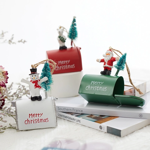 Kerst Brievenbus Hangend Ornament Metaal Hars Kerstman Sneeuwpop Beer Mini Boom Feestelijke Decoratie