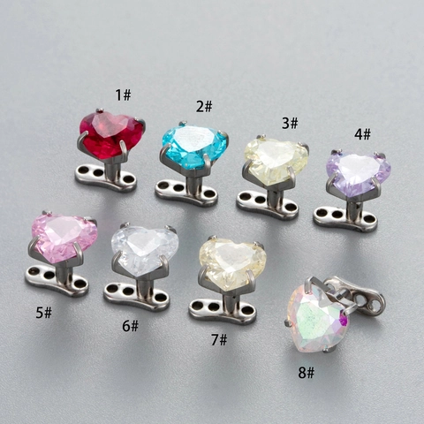 Piercing Microdermique Forme Coeur Zirconium Bijoux De Corps Acier Inoxydable Filetage Interne Stud
