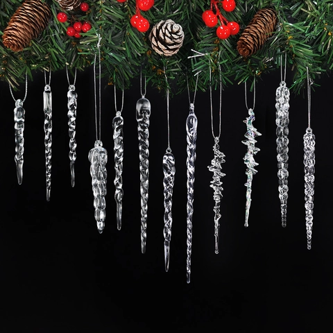 Christmas Icicle Snowflake Ornaments Clear Acrylic Crystal Hanging Decorations For Christmas Tree Wedding Party Festive Decor