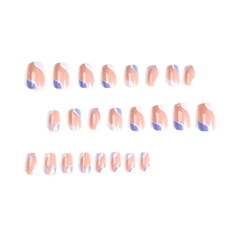 Unghie Finte Con Motivo A Onde Francesi Forma Quadrata Lunga Copertura Completa Unghie Finte Rimovibili Per Donne Manicure Artificiale