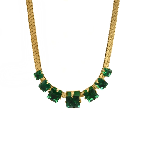 Collana In Acciaio Al Titanio Catena A Serpente Con Gemme Quadrate Lusso Leggero Semplice Catena Da Clavicola Gioielli Da Donna