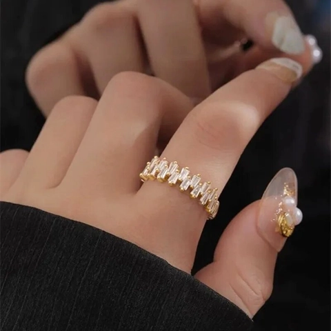 Minimalist Baguette Cubic Zirconia Band Ring Copper Geometric Stacking Eternity Finger Jewelry For Women