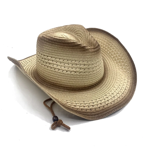 Tie-Dye Western Cowboy Straw Hat For Women Men Summer Sun Protection Wide Brim Beach Jazz Hat With Adjustable Chin Strap