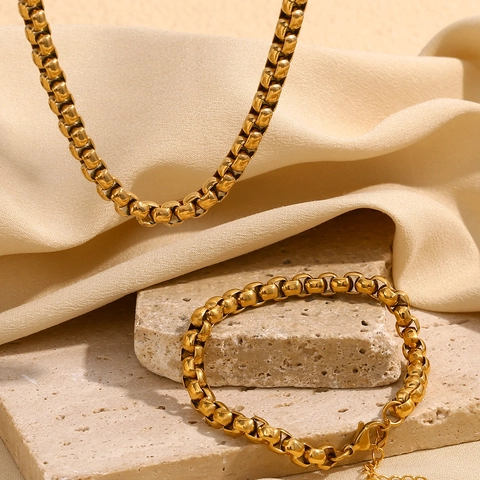 Collar Pulsera Cadena de Serpiente de Acero Inoxidable Chapado en Oro de 18K para Mujer Joyas Hip Hop Chic Cadena de Caja