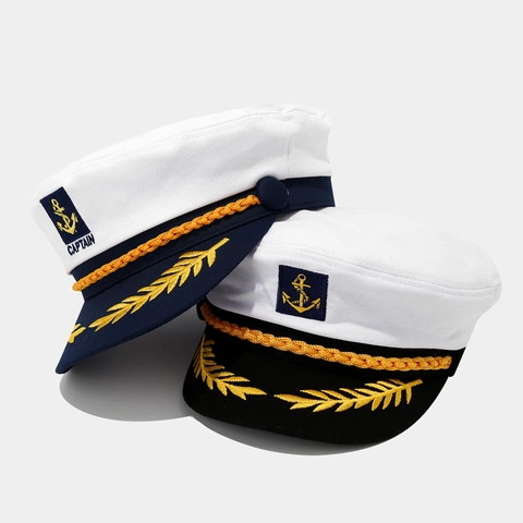 Cappello Da Capitano Berretto Da Marinaio Con Ancora Ricamata Corda Dorata Per Festa In Yacht Bianco Unisex
