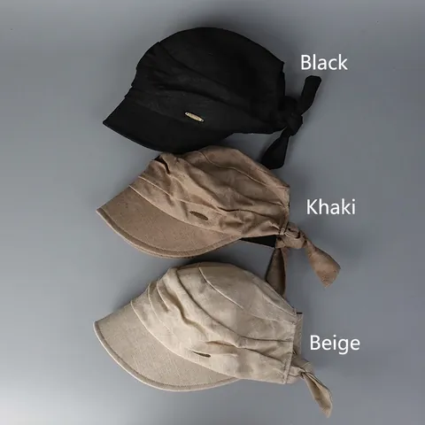 Dames Newsboy Pet Katoen Linnen Zonbescherming Zachte Rand Geplooid Ontwerp Met Strik Opvouwbaar Retro