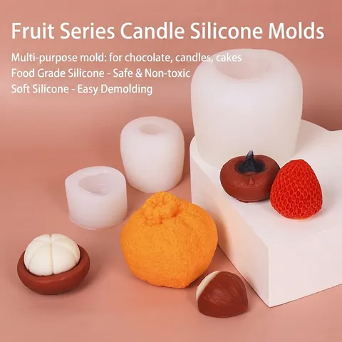 3D Fruit Shaped Silicone Molds Realistic Strawberry Orange For DIY Handmade Candle Soap Resin Cake Decorating