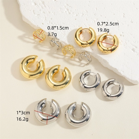 Orecchini A Cerchio Spessi In Rame E Ear Cuff A Forma Di C Design A Cuore Geometrico Minimalista Placcato Oro 14K Per Donna