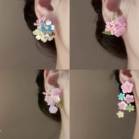 Sweet Floral Beaded Tassel Earrings With 925 Sterling Silver Earring Post Alloy Resin Artificial Pearl Colorful Flower Jewelry