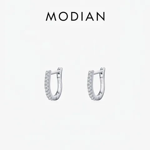 925 Sterling Silver U-Shaped Hoop Earrings With Cubic Zirconia Minimalist Geometric Fashion Jewelry For Women
