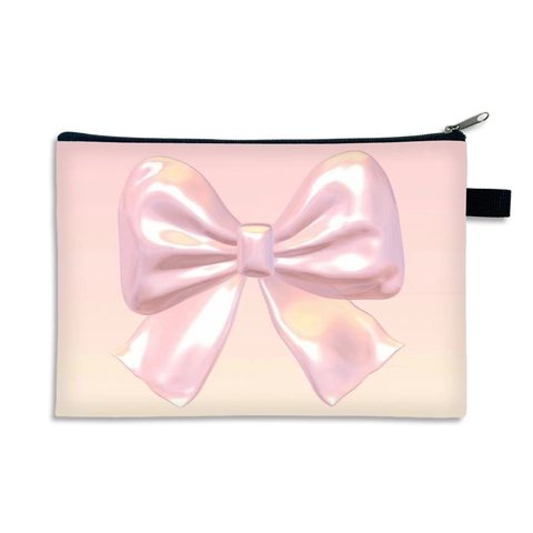 Trousse De Maquillage À Nœud Rose Polyester Grande Capacité Pochette Cosmétique Organisateur De Voyage Pour Femmes Cadeau Mariée
