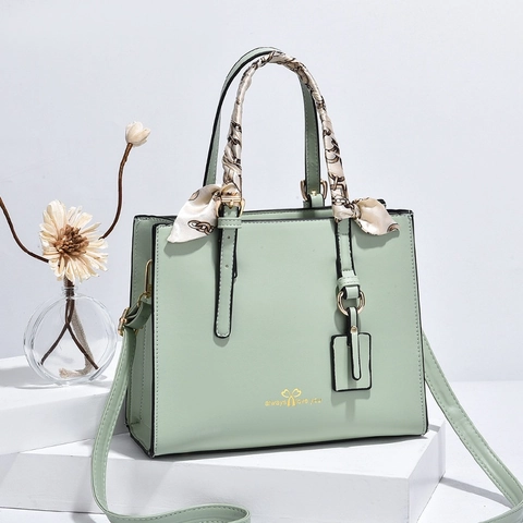 Women PU Leather Handbag With Satin Scarf Decor Elegant Top Handle Shoulder Bag Gold Tone Hardware Crossbody For Ladies
