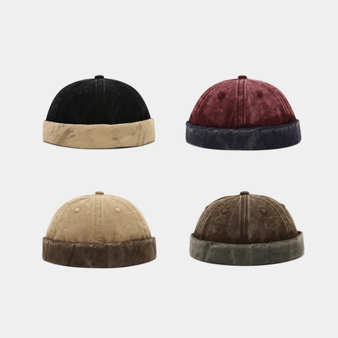 Vintage Washed Cotton Docker Hat Brimless Miki Cap Patchwork Distressed Hip Hop Streetwear For Men Women