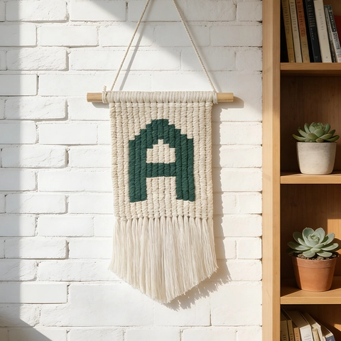 Arazzo Da Parete In Macramè Fatto A Mano Corda Di Cotone Lettera Intrecciata Nappa Boho Arredamento Per Camera