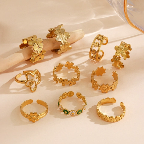 Stainless Steel Flower Ring Adjustable Open Band Daisy Sunflower Enamel Minimalist Aesthetic Jewelry For Women Girls