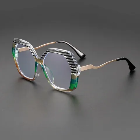 Fashion Polygon Optical Glasses Frames Trendy Oversized Hexagon Anti Blue Light Eyewear PC Colorful Plaid Women Men