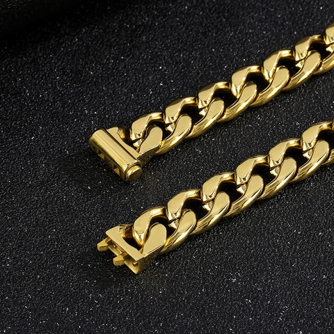 Collar De Cadena De Eslabones Cubanos Pesados Acero Inoxidable Pulido Hip Hop Punk Joyería Para Hombres