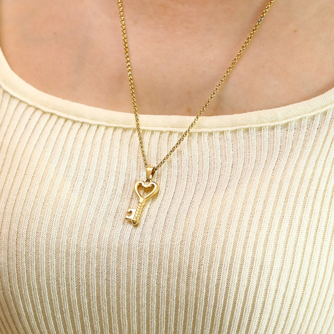 Collana Con Pendente A Chiave A Cuore In Acciaio Inossidabile Catena A Maglia Irregolare Gioielli Minimalisti Per Donna